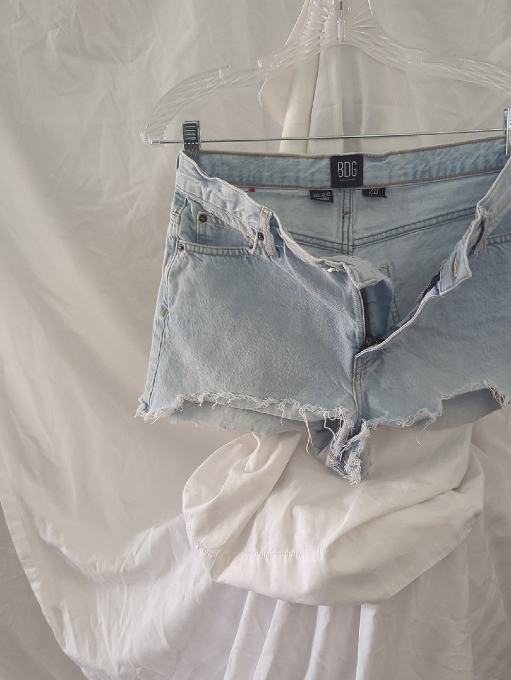 BDG Light Wash Frayed Denim Cutoff Shorts - Light Blue